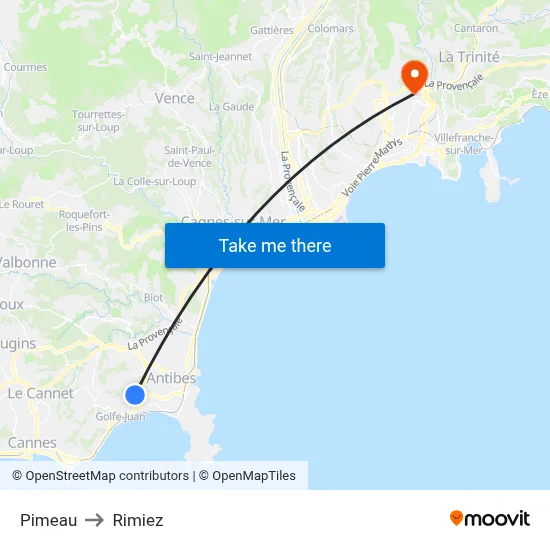 Pimeau to Rimiez map