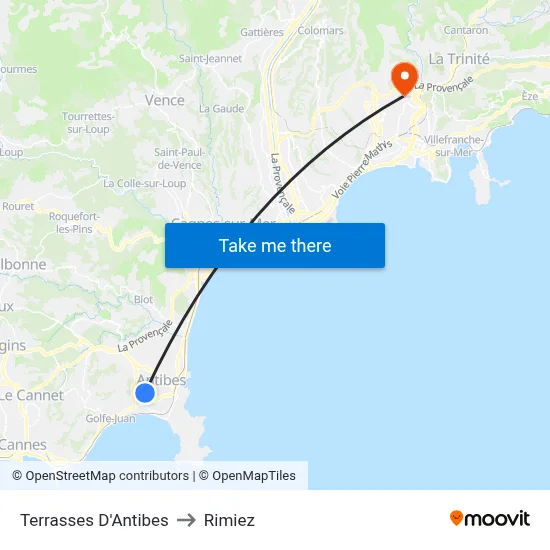 Terrasses D'Antibes to Rimiez map