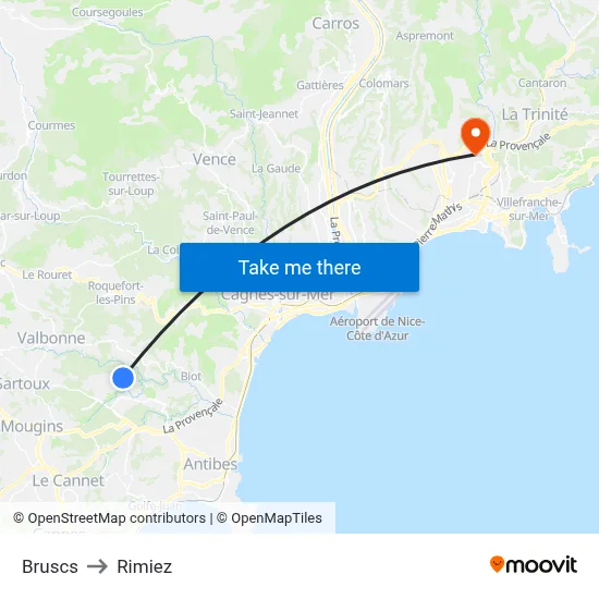 Bruscs to Rimiez map