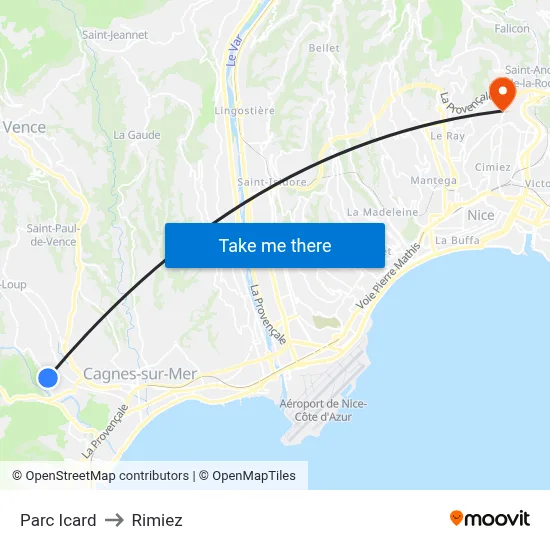Parc Icard to Rimiez map