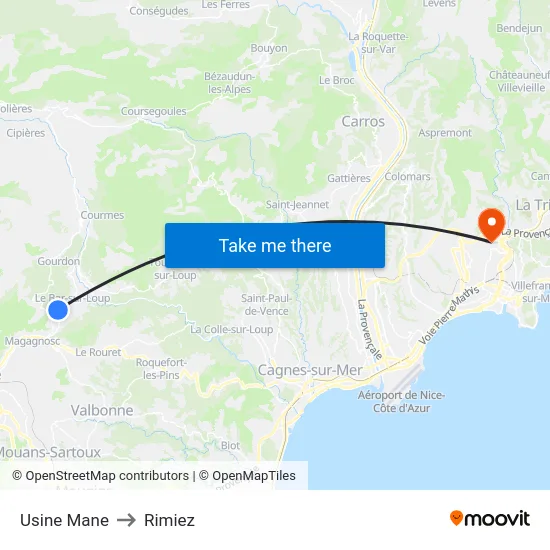 Usine Mane to Rimiez map