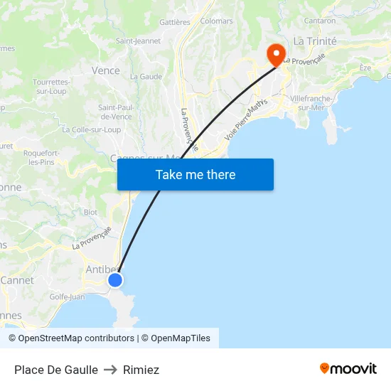 Place De Gaulle to Rimiez map