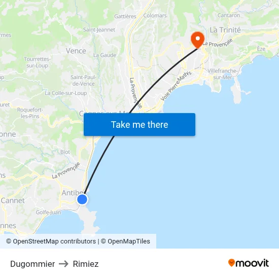 Dugommier to Rimiez map