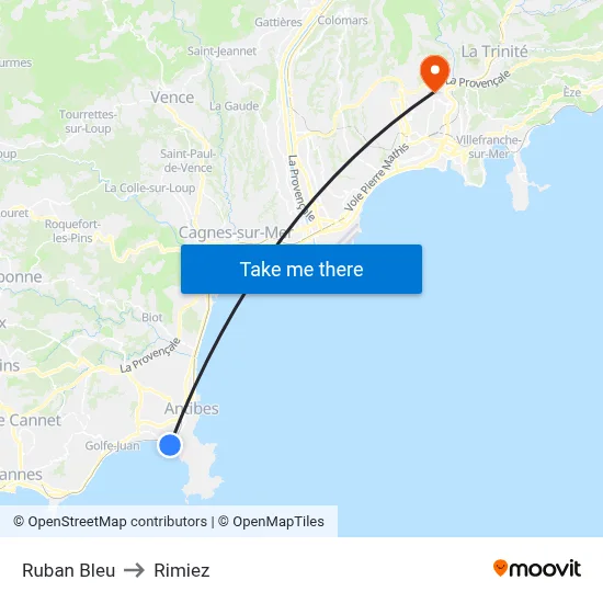 Ruban Bleu to Rimiez map
