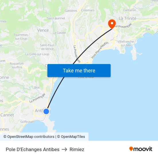 Pole D'Echanges Antibes to Rimiez map