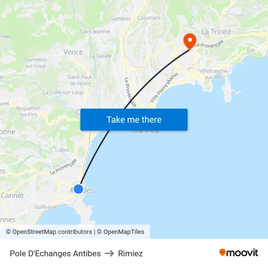 Pole D'Echanges Antibes to Rimiez map