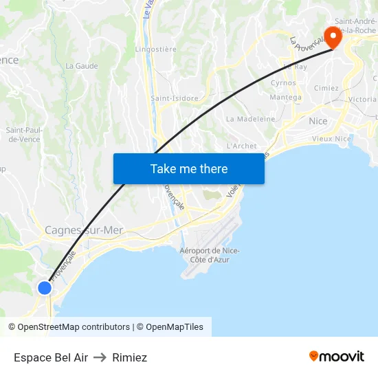 Espace Bel Air to Rimiez map