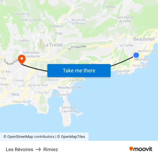 Les Révoires to Rimiez map