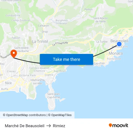 Marché De Beausoleil to Rimiez map