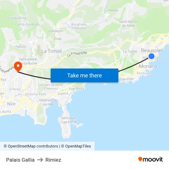 Palais Gallia to Rimiez map