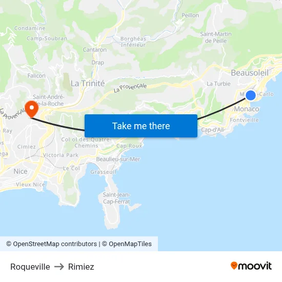 Roqueville to Rimiez map