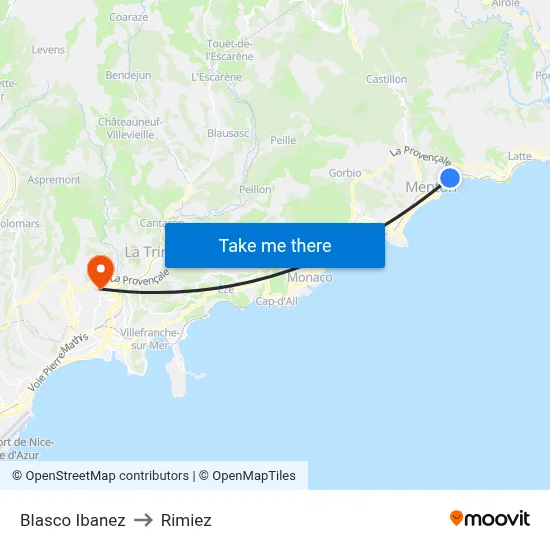 Blasco Ibanez to Rimiez map