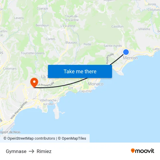 Gymnase to Rimiez map