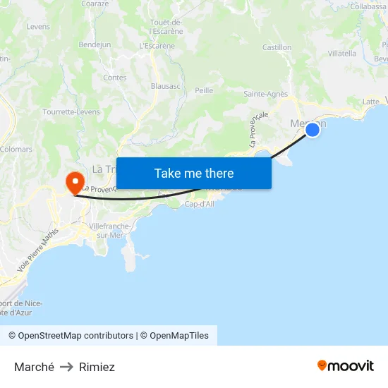 Marché to Rimiez map