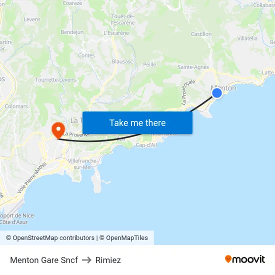 Menton Gare Sncf to Rimiez map