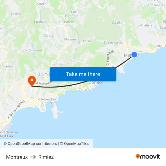 Montreux to Rimiez map