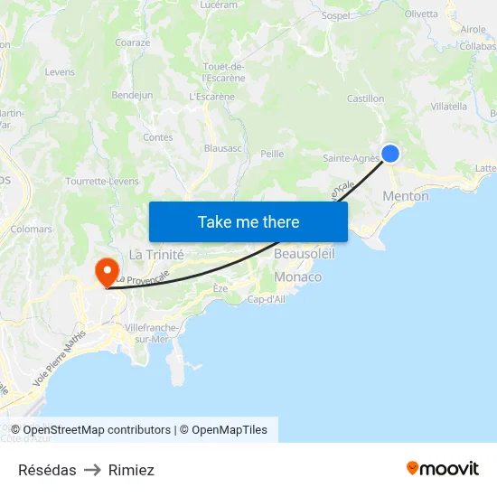Résédas to Rimiez map