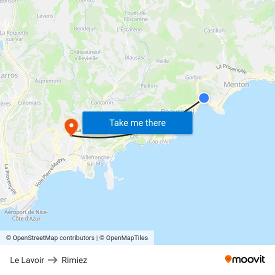 Le Lavoir to Rimiez map