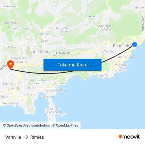 Varavila to Rimiez map