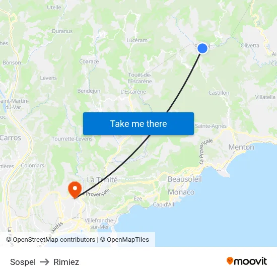 Sospel to Rimiez map