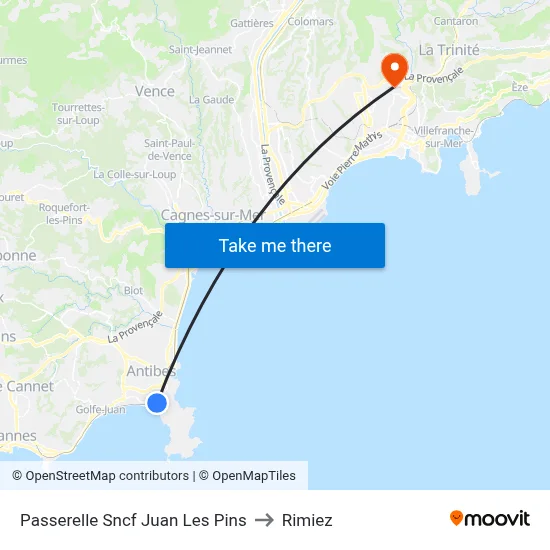 Passerelle Sncf Juan Les Pins to Rimiez map
