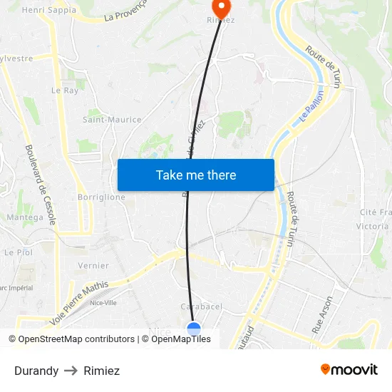 Durandy to Rimiez map