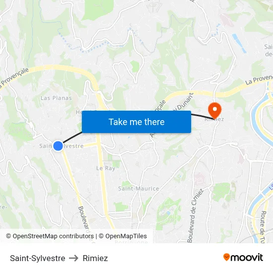 Saint-Sylvestre to Rimiez map