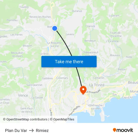 Plan Du Var to Rimiez map