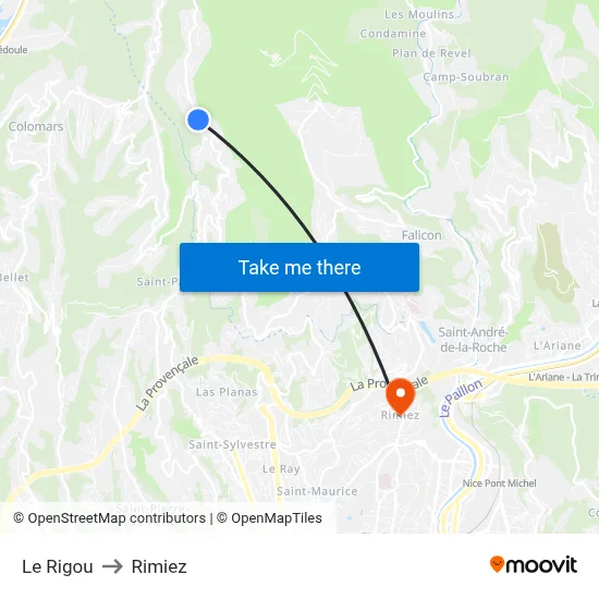 Le Rigou to Rimiez map