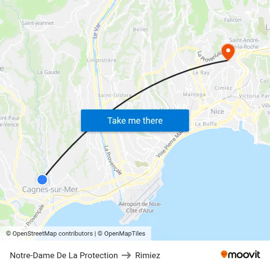 Notre-Dame De La Protection to Rimiez map