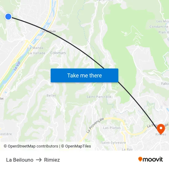 La Beilouno to Rimiez map