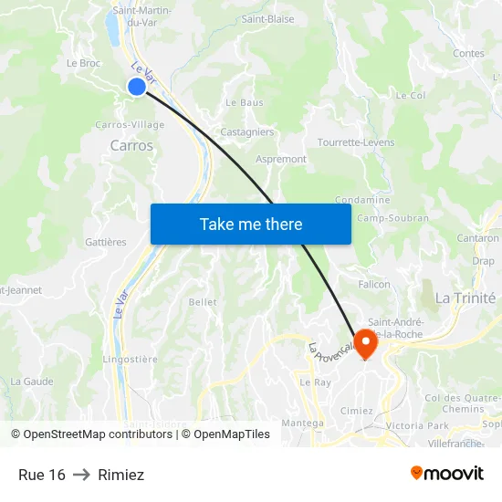 Rue 16 to Rimiez map