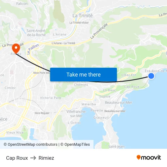 Cap Roux to Rimiez map