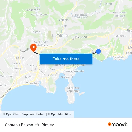 Château Balzan to Rimiez map