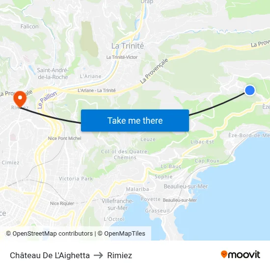 Château De L'Aighetta to Rimiez map