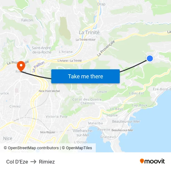 Col D'Eze to Rimiez map