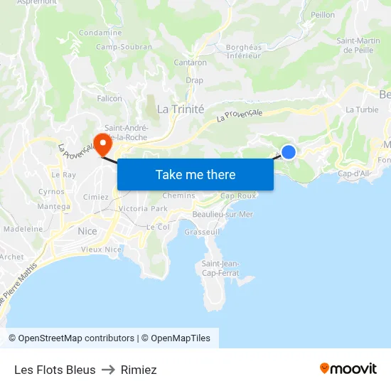 Les Flots Bleus to Rimiez map