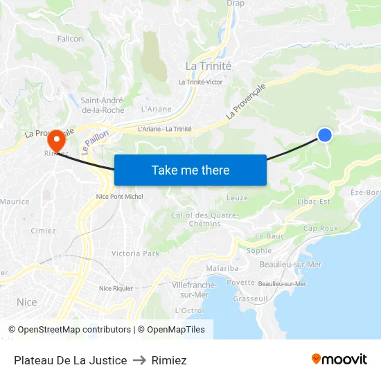 Plateau De La Justice to Rimiez map