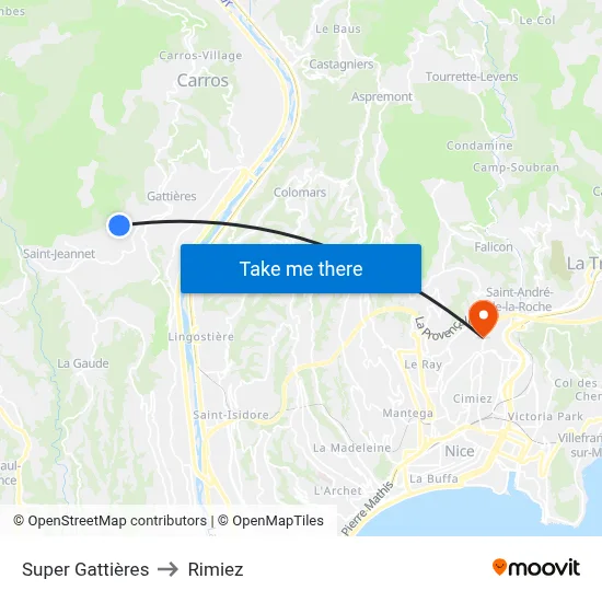 Super Gattières to Rimiez map
