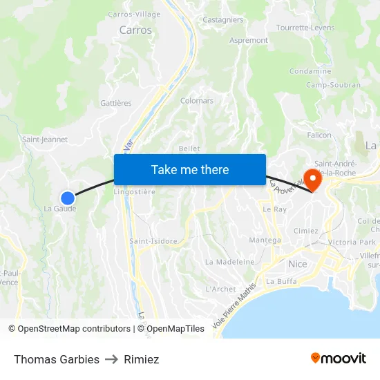 Thomas Garbies to Rimiez map