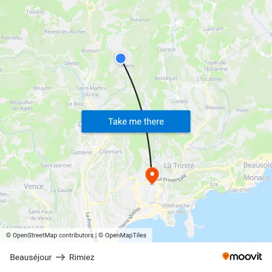 Beauséjour to Rimiez map