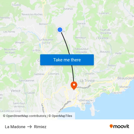 La Madone to Rimiez map