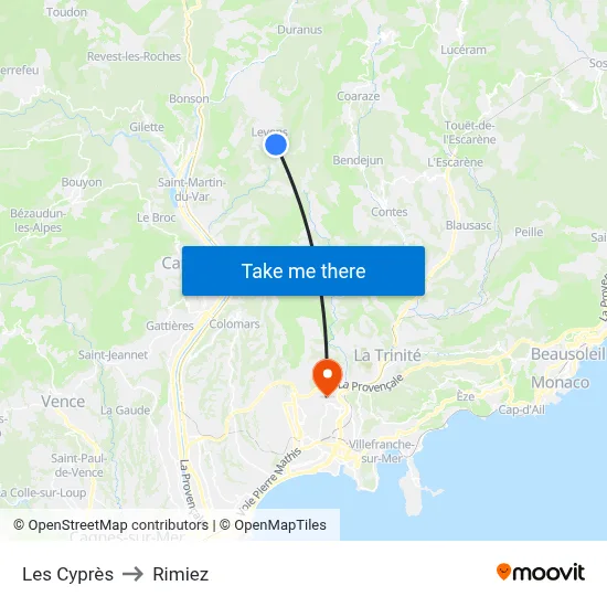 Les Cyprès to Rimiez map