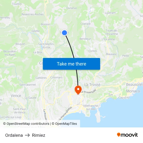 Ordalena to Rimiez map
