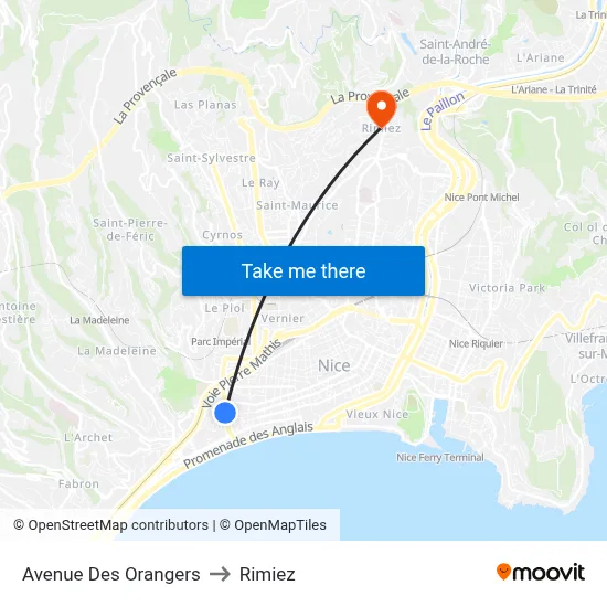 Avenue Des Orangers to Rimiez map
