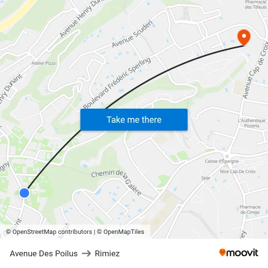 Avenue Des Poilus to Rimiez map