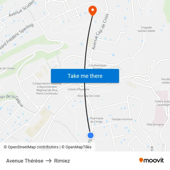 Avenue Thérèse to Rimiez map