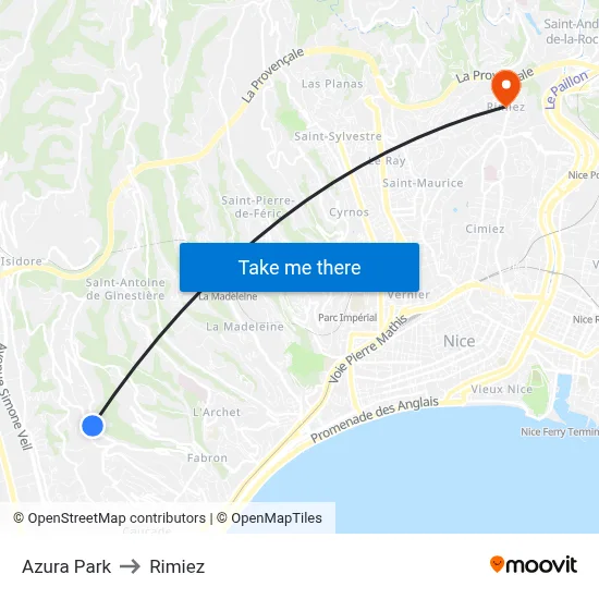Azura Park to Rimiez map