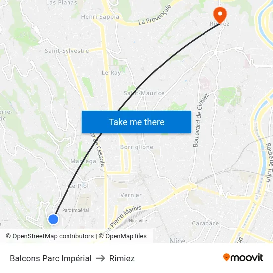Balcons Parc Impérial to Rimiez map