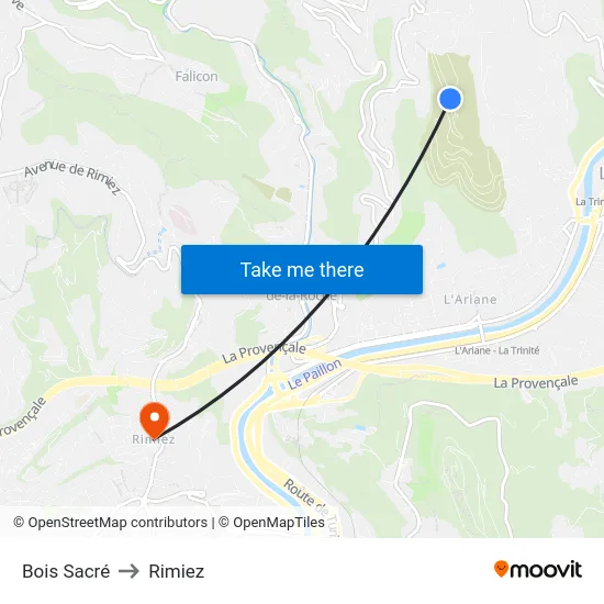 Bois Sacré to Rimiez map